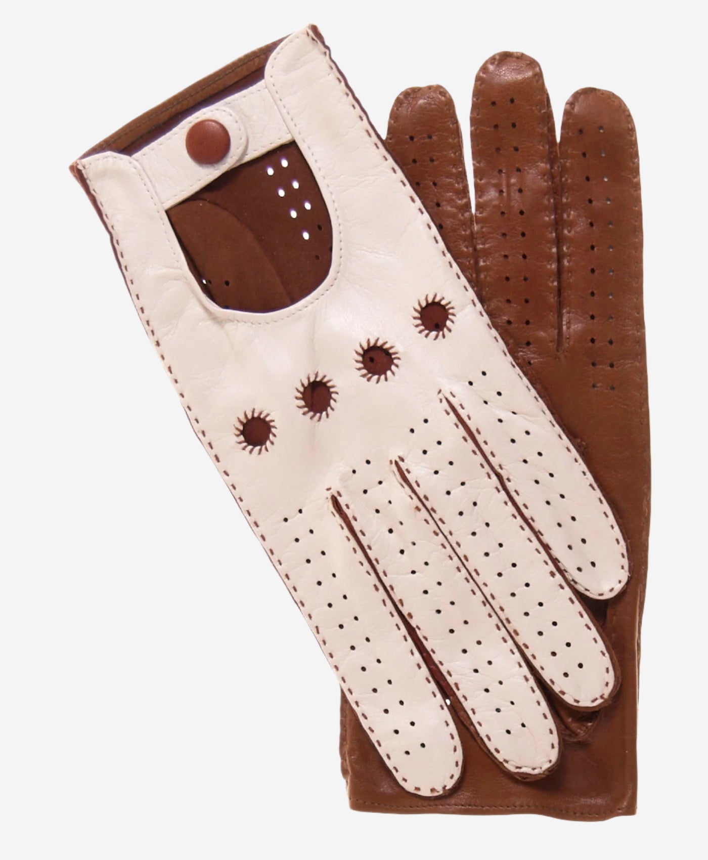 CA4123 (cream/brown) - Women's Two-tone Leather Driving Gloves - Leather Gloves Online - Luxury Leather Gloves - 1