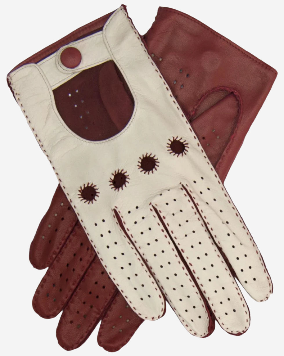 CA4123 (cream/claret) - Women's Two-tone Leather Driving Gloves - Leather Gloves Online - Luxury Leather Gloves - 2