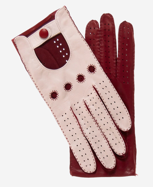 CA4123 (cream/claret) - Women’s two-tone Italian leather driving gloves