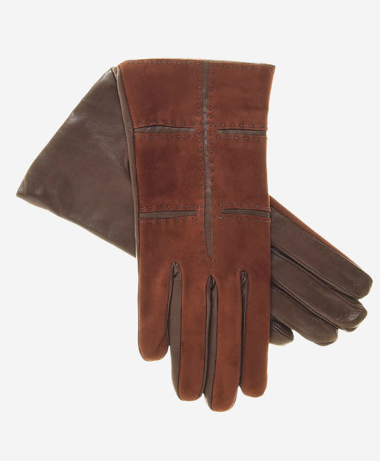 CA4330 (brown) – Women’s Italian suede gloves with cashmere lining, lambskin palms, and inserts