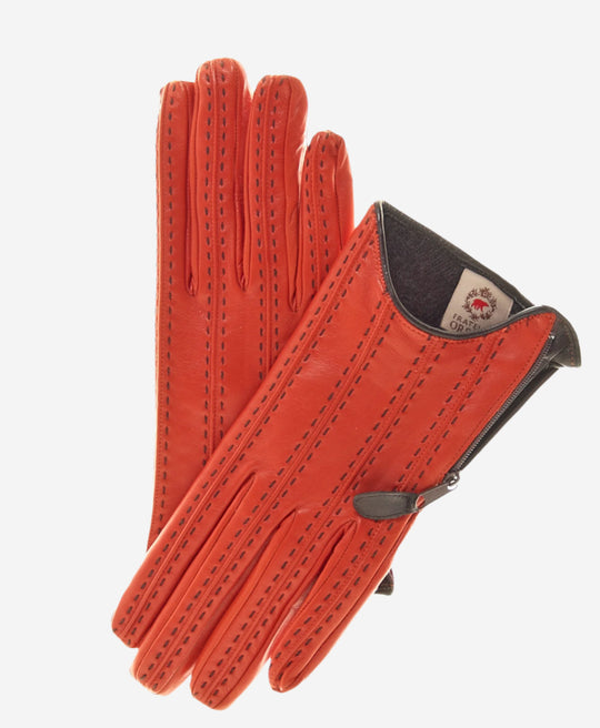 CA4348 (persimmon) - Women’s Italian leather gloves with cashmere lining and side zipper