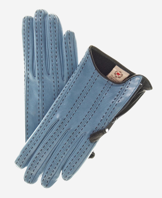 CA4348 (sky) - Women’s Italian leather gloves with cashmere lining and side zipper