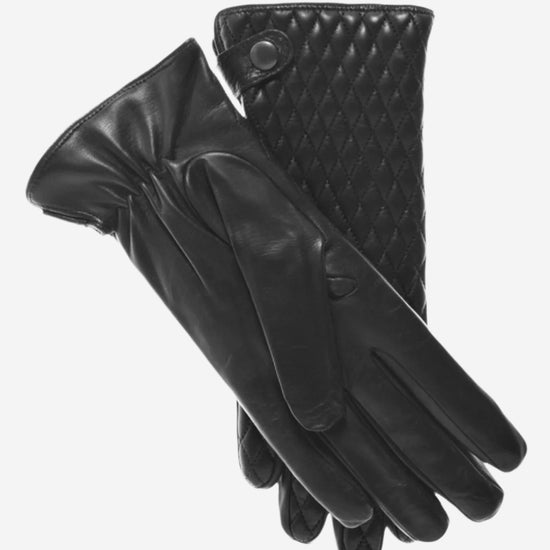 CA4439 (black) - Women's Quilted Leather Gloves With Cashmere Lining - Leather Gloves Online - Luxury Leather Gloves - 1