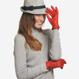 CA4439 (red) - Women's Quilted Leather Gloves With Cashmere Lining