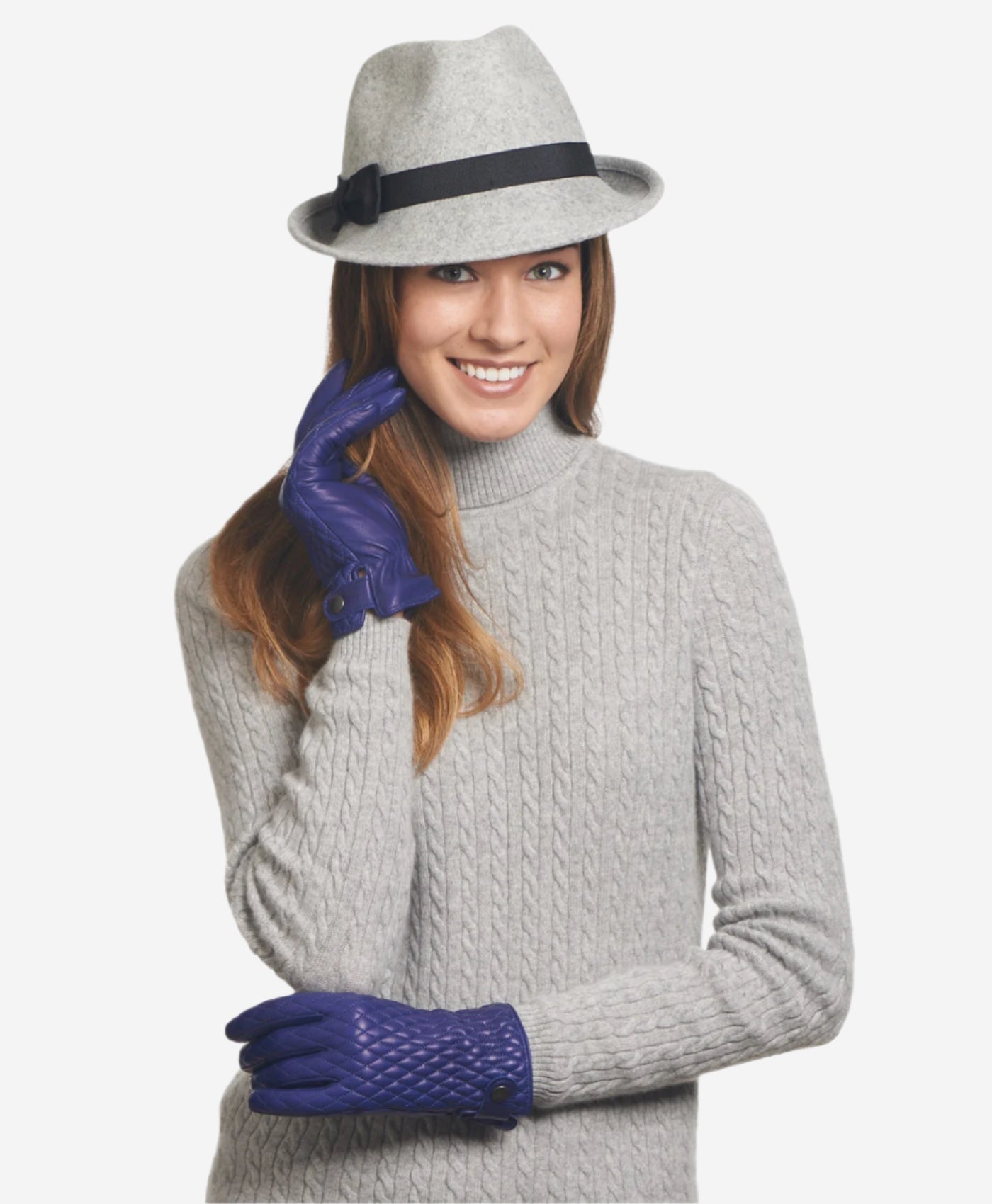 CA4439 (blue) - Women's Quilted Leather Gloves With Cashmere Lining - Leather Gloves Online - Luxury Leather Gloves - 2