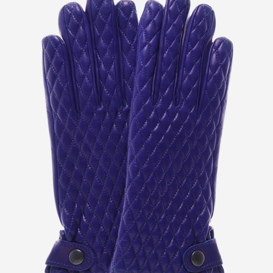 CA4439 (blue) - Women's Quilted Leather Gloves With Cashmere Lining - Leather Gloves Online - Luxury Leather Gloves - 1