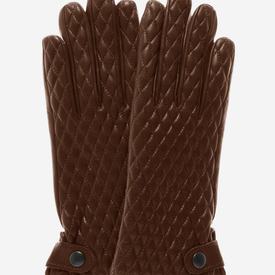 CA4439 (brown) - Women's Quilted Leather Gloves With Cashmere Lining - Leather Gloves Online - Luxury Leather Gloves - 1