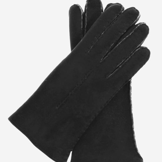 CA4465 (black) - Women's Italian Handsewn Sueded Lamb Shearling Gloves - Leather Gloves Online - Luxury Leather Gloves - 1