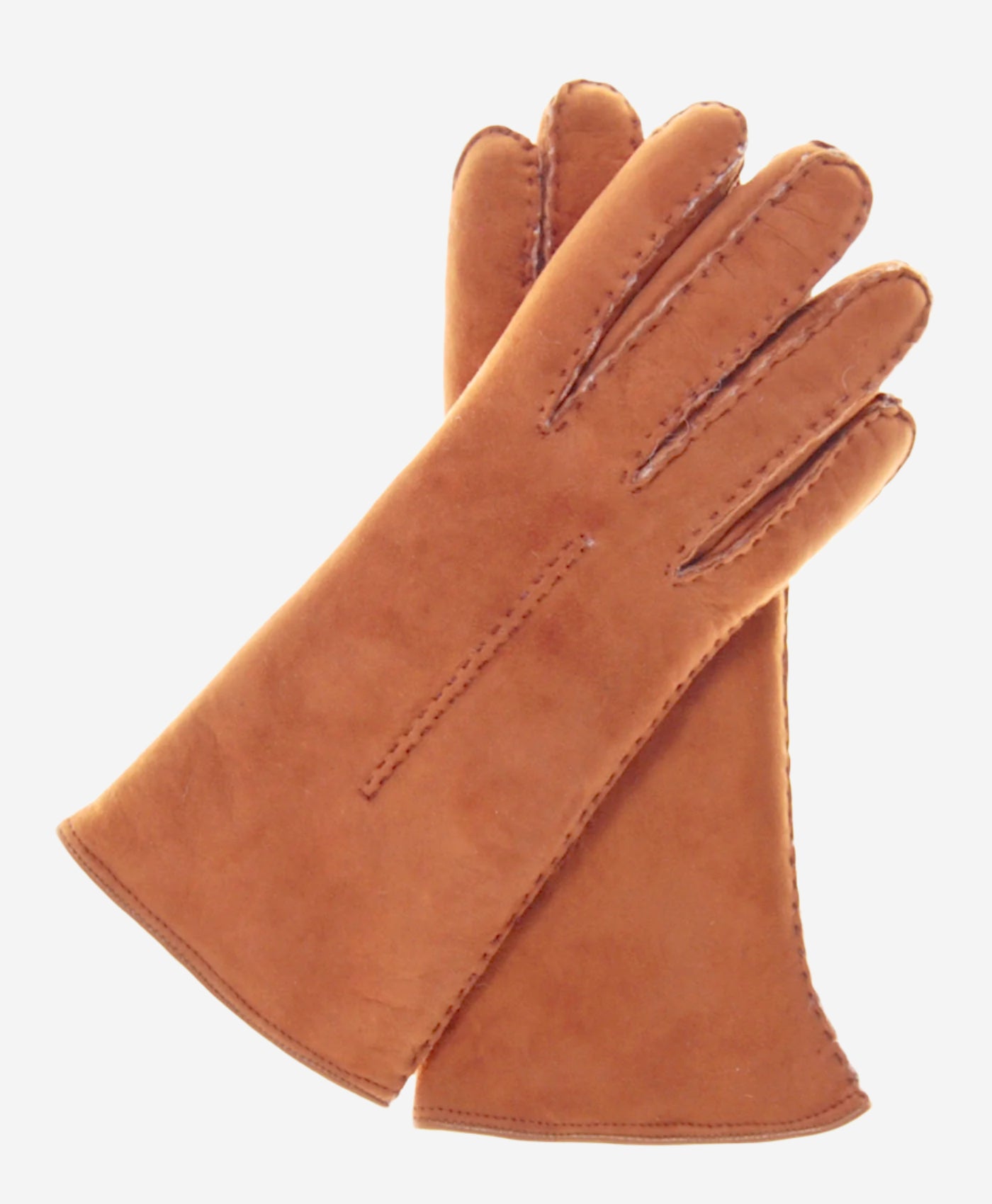 CA4465 (saddle) - Women's Italian Handsewn Sueded Lamb Shearling Gloves - Leather Gloves Online - Luxury Leather Gloves - 1
