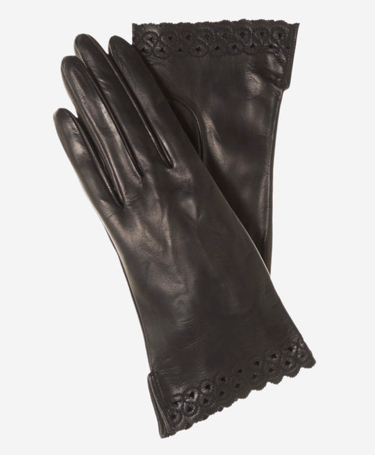 CA4534 (black) – Women’s Italian unlined dress leather gloves with “lace-work" cuff