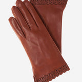 CA4534 (medium brown) - Women's Unlined Dress Leather Gloves with "Lace-work" Cuff - Leather Gloves Online - Luxury Leather Gloves - 1