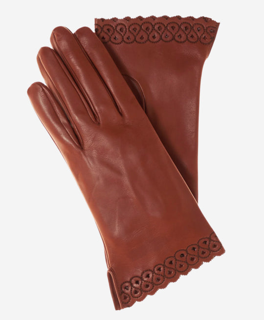 CA4534 (medium brown) - Women’s Italian unlined dress leather gloves with “lace-work" cuff