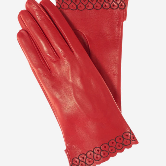 CA4534 (red) - Women's Unlined Dress Leather Gloves with "Lace-work" Cuff - Leather Gloves Online - Luxury Leather Gloves - 1