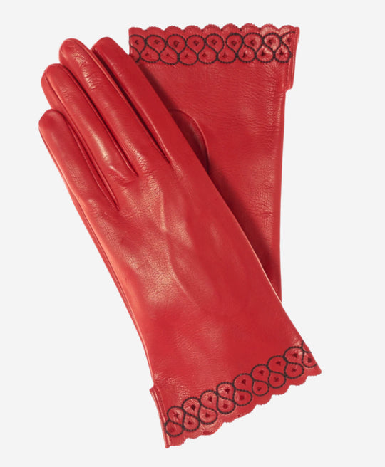 CA4534 (red) - Women’s Italian unlined dress leather gloves with “lace-work" cuff