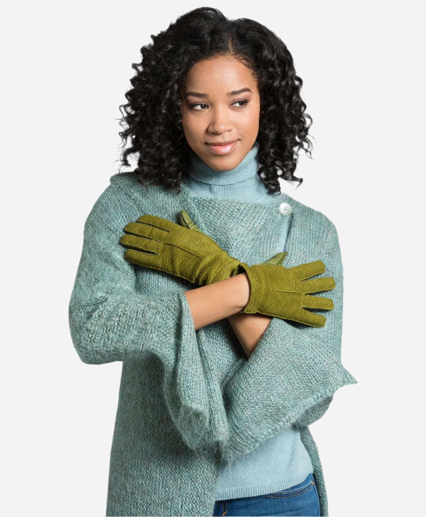 CA4538 (moss) - Handsewn Italian Cashmere Lined  Women's Carpincho Dress Gloves - Leather Gloves Online - Luxury Leather Gloves - 2