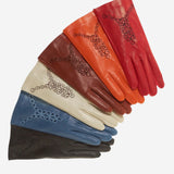 CA4539 (orange) - Women's Unlined Dress Leather Gloves with "Lace-work" Design