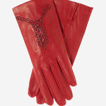 CA4539 (red) - Women's Unlined Dress Leather Gloves with "Lace-work" Design - Leather Gloves Online - Luxury Leather Gloves - 1