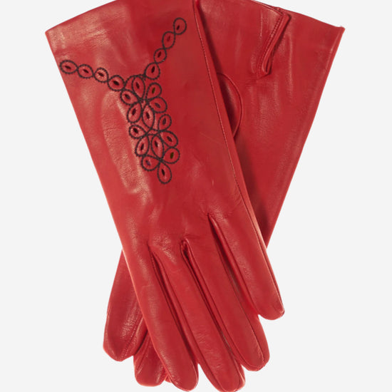 CA4539 (red) - Women's Unlined Dress Leather Gloves with "Lace-work" Design - Leather Gloves Online - Luxury Leather Gloves - 1