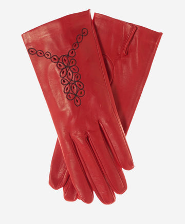 CA4539 (red) - Women's Unlined Dress Leather Gloves with "Lace-work" Design - Leather Gloves Online - Luxury Leather Gloves - 1