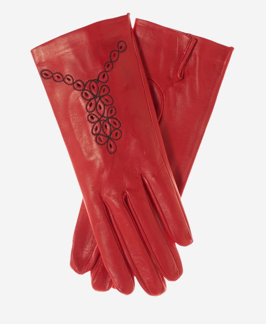 CA4539 (red) - Women’s Italian unlined dress leather gloves with “lace-work” design