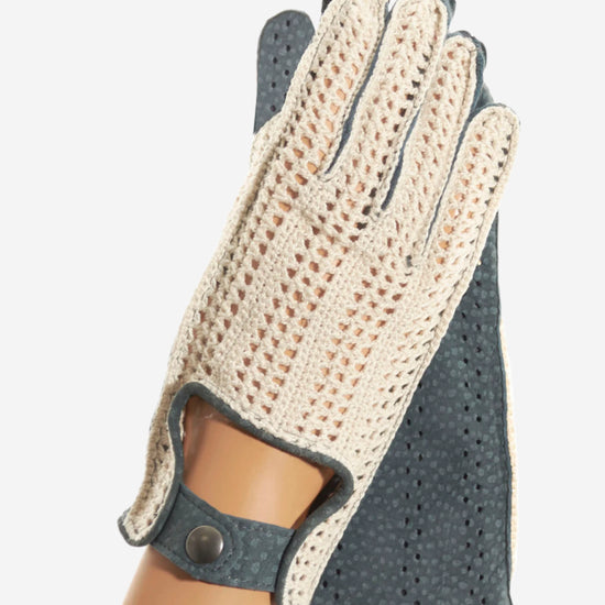 CA4620 (jeans) - Women's Crochet and Carpincho Leather Driving Gloves - Leather Gloves Online - Luxury Leather Gloves - 1