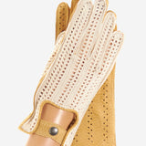 CA4620 (tan) - Women's Crochet and Carpincho Leather Driving Gloves - Leather Gloves Online - Luxury Leather Gloves - 1