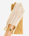 CA4620 (tan) - Women's Crochet and Carpincho Leather Driving Gloves - Leather Gloves Online - Luxury Leather Gloves - 1