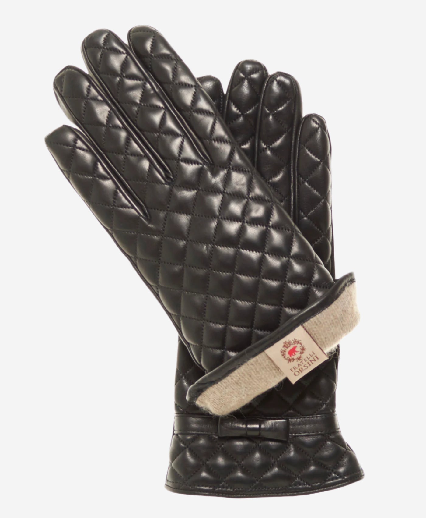 CA4643 (black) - Women's Cashmere Lined Quilted Leather Gloves with Bow - Leather Gloves Online - Luxury Leather Gloves - 2