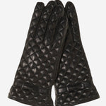 CA4643 (black) - Women's Cashmere Lined Quilted Leather Gloves with Bow - Leather Gloves Online - Luxury Leather Gloves - 1