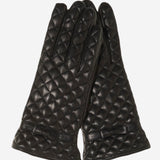 CA4643 (black) - Women's Cashmere Lined Quilted Leather Gloves with Bow - Leather Gloves Online - Luxury Leather Gloves - 1