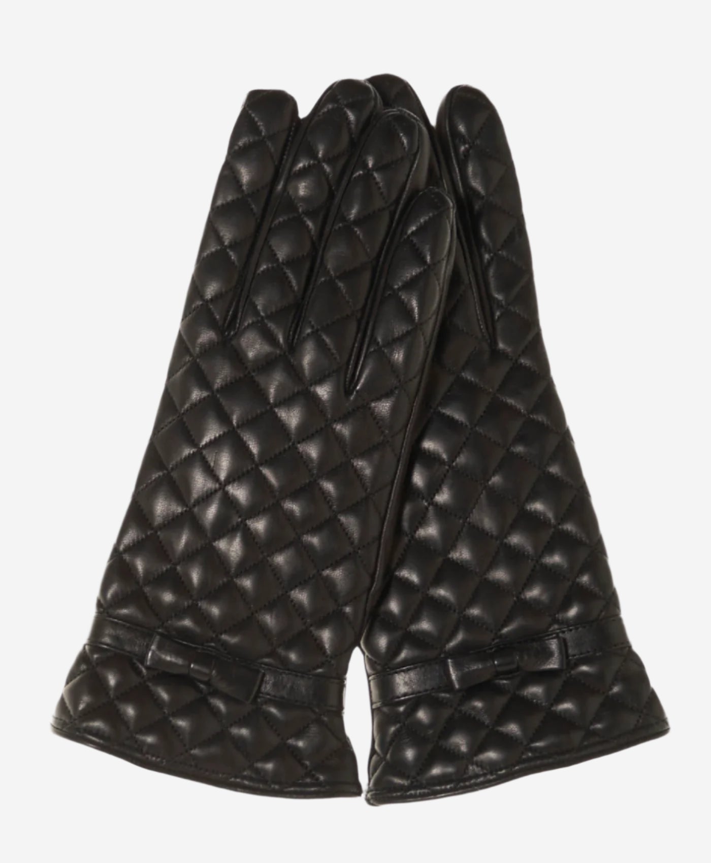 CA4643 (black) - Women's Cashmere Lined Quilted Leather Gloves with Bow - Leather Gloves Online - Luxury Leather Gloves - 1