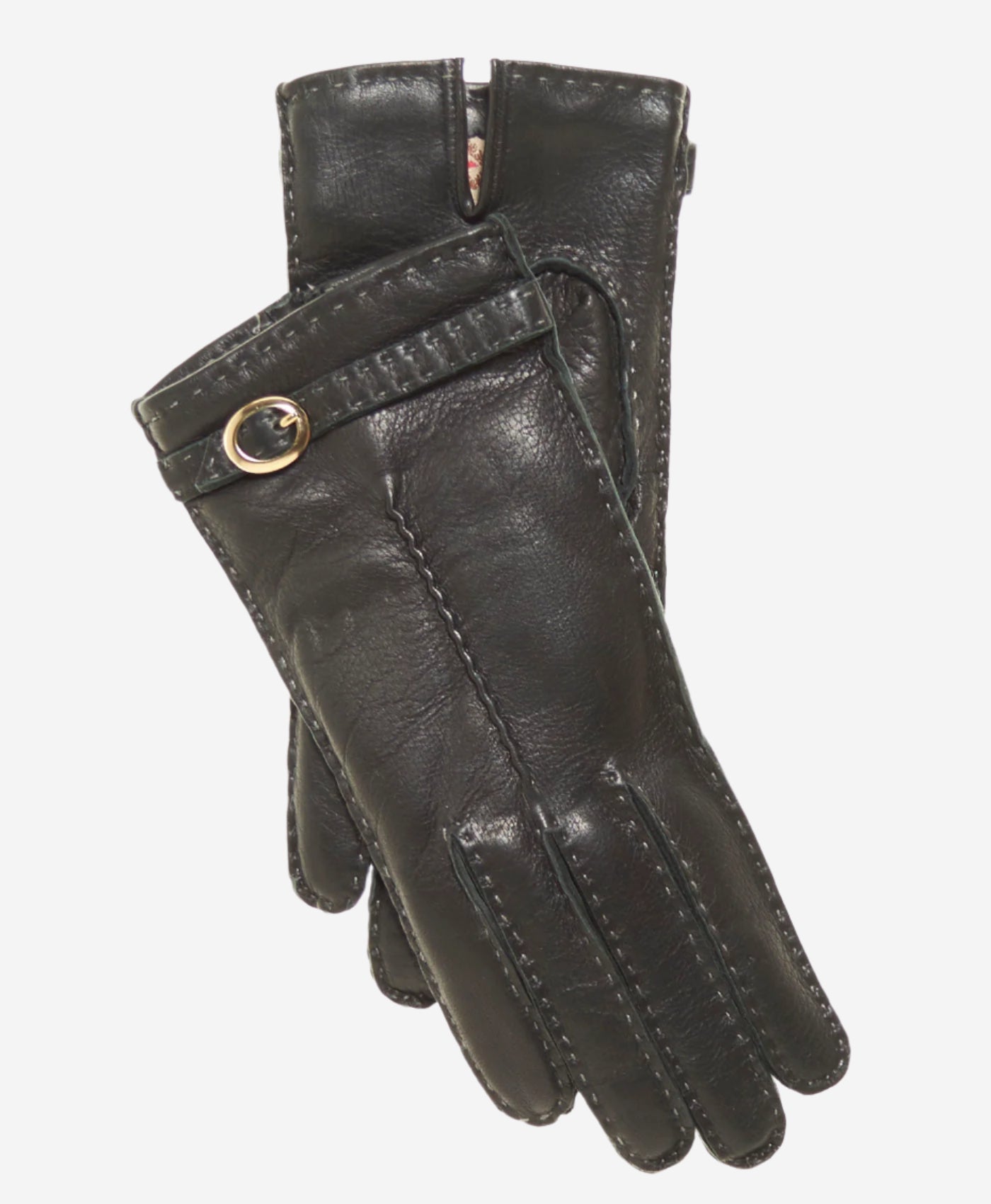 CA4661 (black) - Women's Handsewn Cashmere Lined Deerskin Gloves with Distinctive Strap and Buckle - Leather Gloves Online - Luxury Leather Gloves - 1