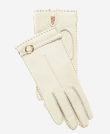 CA4661 (cream) - Women's Handsewn Cashmere Lined Deerskin Gloves with Distinctive Strap and Buckle - Leather Gloves Online - Luxury Leather Gloves - 1