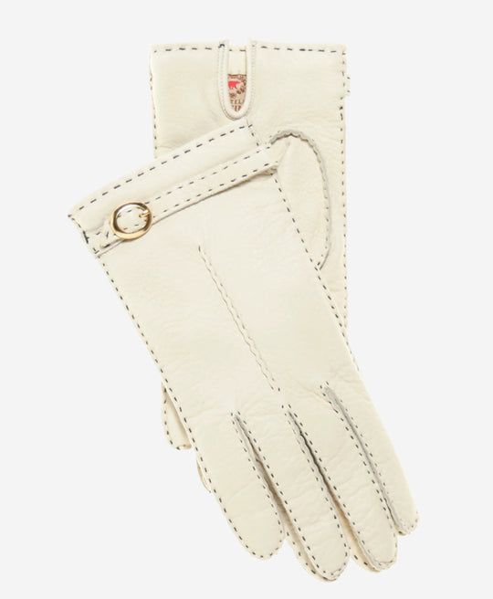 CA4661 (cream) -  Women’s Italian handsewn deerskin gloves with cashmere lining and distinctive strap and buckle
