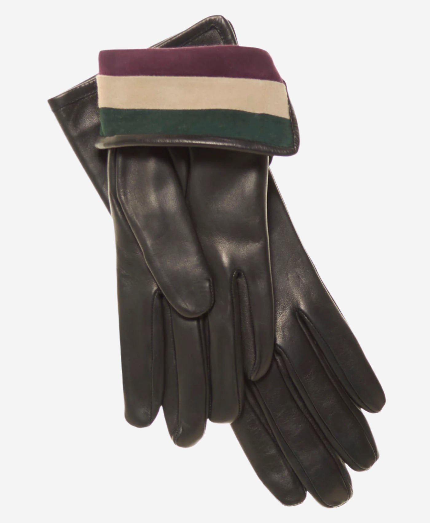 CA4662 (black) - Women's Italian Cashmere Lined Leather Gloves with Multi-Color Inner Cuff - Leather Gloves Online - Luxury Leather Gloves - 2