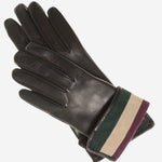 CA4662 (black) - Women's Italian Cashmere Lined Leather Gloves with Multi-Color Inner Cuff - Leather Gloves Online - Luxury Leather Gloves - 1