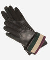 CA4662 (black) - Women's Italian Cashmere Lined Leather Gloves with Multi-Color Inner Cuff - Leather Gloves Online - Luxury Leather Gloves - 1