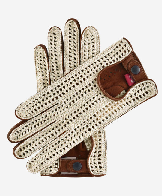 CA4916 (brown) - Handsewn Italian crochet driving gloves in lambskin leather