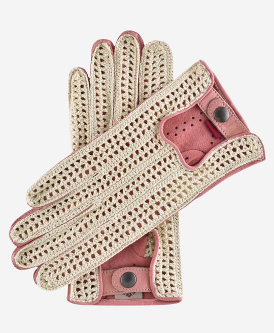 CA4916 (pink) - Handsewn Italian crochet driving gloves in lambskin leather