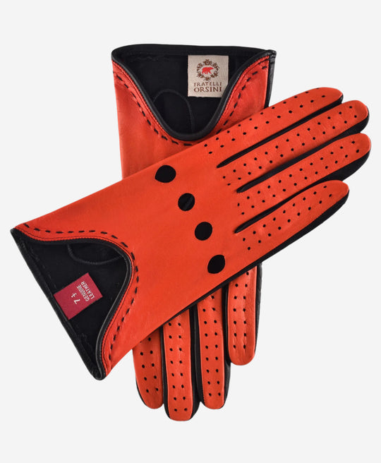 CA4918 (black/red) - Women’s unlined Italian lambskin driving gloves with ventilation holes