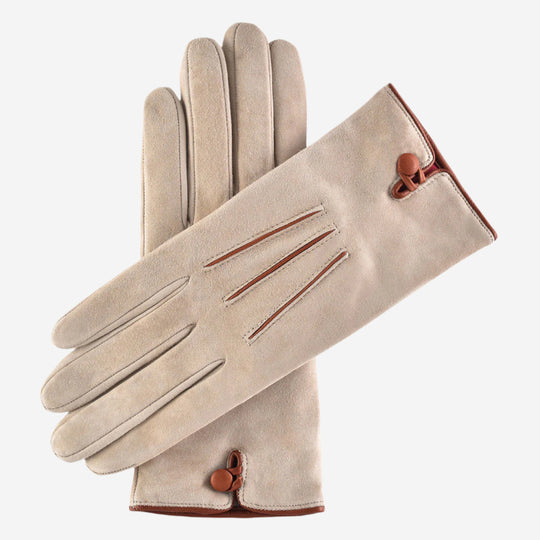 CA4941 (alabaster) - Women’s Italian handsewn suede gloves with cashmere lining and distinctive details