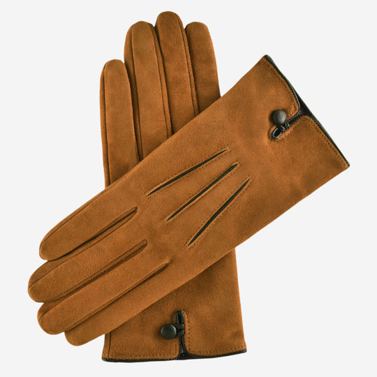 CA4941 (brown) - Women’s Italian handsewn suede gloves with cashmere lining and distinctive details