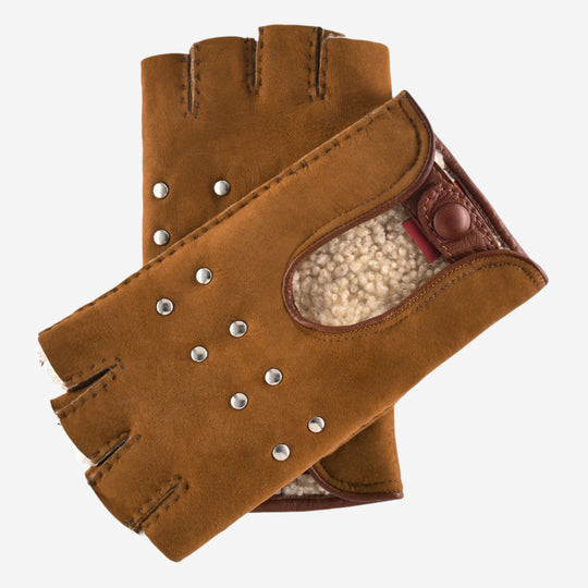 CA4956 (cognac) - Women’s Italian suede driving gloves with lambswool lining and metal studs