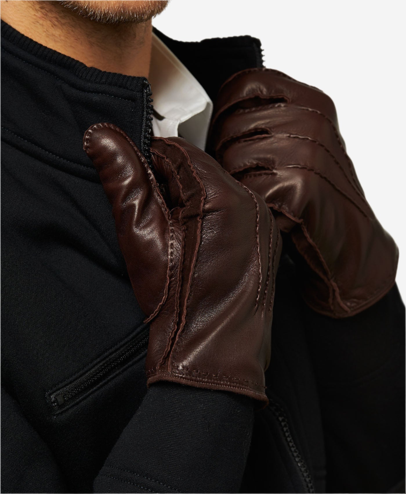 CC3104 (brown) - Men's Handsewn Cashmere Lined Leather Gloves - Leather Gloves Online - Luxury Leather Gloves - 3