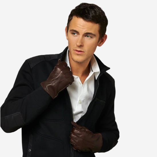 CC3104 (brown) - Men's Handsewn Cashmere Lined Leather Gloves - Leather Gloves Online - Luxury Leather Gloves - 4