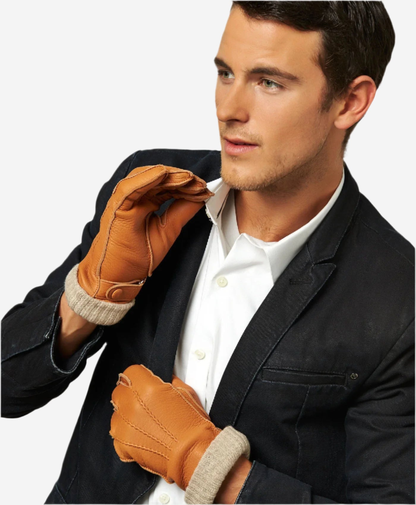 CC3115 (saddle) - Men's Italian  Deerskin Leather Gloves with Cashmere Lining - Leather Gloves Online - Luxury Leather Gloves - 2