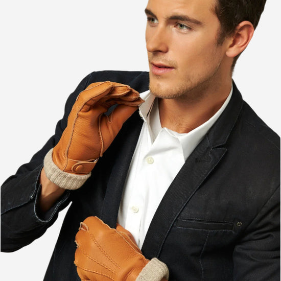 CC3115 (saddle) - Men's Italian  Deerskin Leather Gloves with Cashmere Lining - Leather Gloves Online - Luxury Leather Gloves - 2