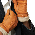 CC3115 (saddle) - Men's Italian  Deerskin Leather Gloves with Cashmere Lining - Leather Gloves Online - Luxury Leather Gloves - 3