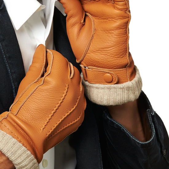 CC3115 (saddle) - Men's Italian  Deerskin Leather Gloves with Cashmere Lining - Leather Gloves Online - Luxury Leather Gloves - 3