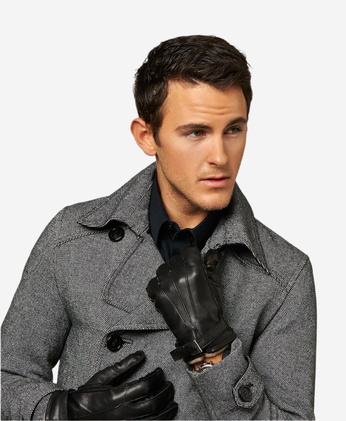 CC3239 (black) - Men's Italian Cashmere Lined Lambskin Gloves with Belt - Leather Gloves Online - Luxury Leather Gloves - 3